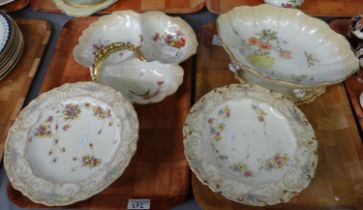 Two trays of Doulton Burslem to include: floral design dessert plates and pedestal dishes, centre