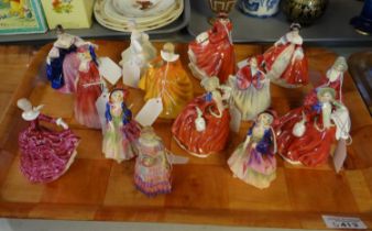 Tray of fourteen Royal Doulton miniature figurines to include; 'The Paisley Shawl' M4 x 2, '