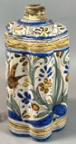 Italian faience hand painted flask, overall decorated with stylised birds amongst flowers and