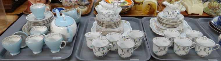 Three trays of china tea and coffeeware to include: Tuscan china coffee cups and saucers, milk