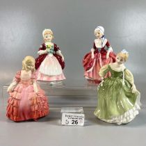 Four Royal Doulton bone china figurines to include: 'Rose', 'Fair Maiden', 'Valerie' and 'Goody