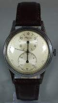 Regina vintage steel Doctors style regulator wristwatch, with sweep seconds hand and two ancillary