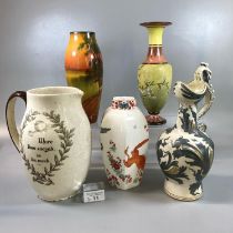 Collection of Royal Doulton jugs and vases to include: Doulton Lambeth Carrara, motto jug, 'More