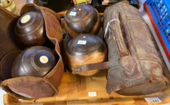 Collection of six vintage bowling balls, two in original leather cases. (B.P. 21% + VAT)