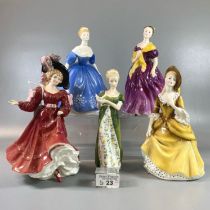 Five Royal Doulton bone china figurines to include: 'Sandra', 'Veneta', Figure of the year 1983 '