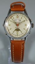 Vintage Precimax gentleman's steel automatic day date moon phase wristwatch, with Bidynator