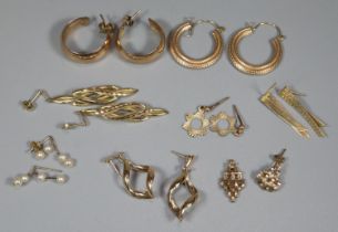 Collection of gold, yellow metal and other earrings. Total weight 9g approx. (B.P. 21% + VAT)