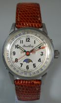 Early Breitling steel gentleman's triple date moon phase Datora wristwatch. Cased. (B.P. 21% +