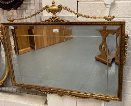 19th century style French bevelled gilt frame mirror with swag and urn finials (modern). 96x80cm