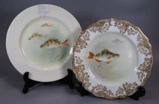 Two Royal Doulton hand painted plates with Perch fish designs; one circa 1912 attributed to J