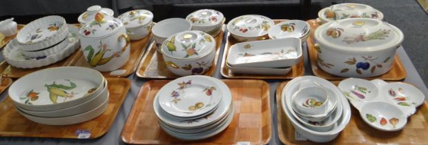 Eight trays of mostly Royal Worcester 'Evesham' design oven to tableware to include: flan dishes,