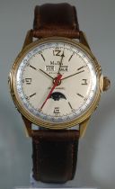 A MuDu automatic moon phase vintage gold plated gentleman's wristwatch with day date apertures and