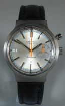 Unusual Longines Conquest steel single button chronograph wristwatch with small minutes dial and