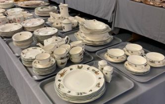 Seven trays of Johnson Brothers Staffordshire fine English table ware dinner and tea ware items