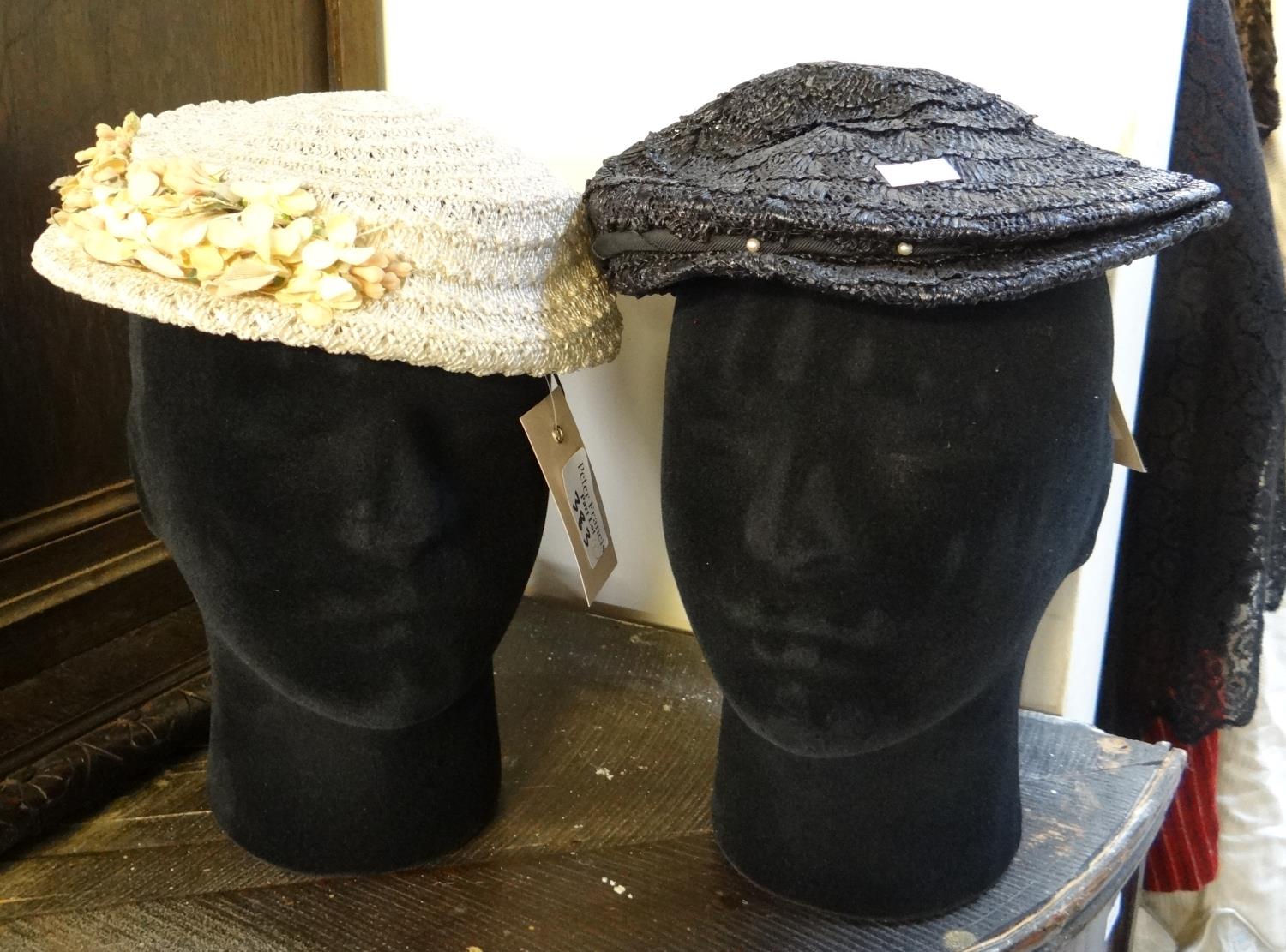 Two vintage straw cocktail hats, one with faux flower detail. (2) (B.P. 21% + VAT)