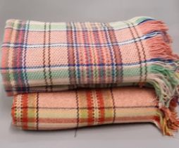 Two vintage woollen multi-colour check blankets or carthen. (B.P. 21% + VAT)