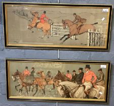 After Dorothy Hardy, foxhunting scenes after Alken, a pair. Coloured prints. 27x71cm approx. Hogarth