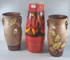 Poole Pottery 85 Delphis Lava ground abstract vase. 42cm high approx. together with a pair of