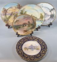 Collection of four Royal Doulton hand painted cabinet plates depicting various castles to include: