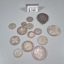 Two silver Victorian Crowns dated 1821 and 1822 together with some other silver coins, half crowns