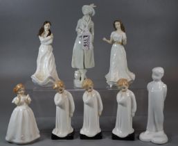 Collection of seven Royal Doulton bone china figurines to include: 'Darling' x3, 'Catherine',