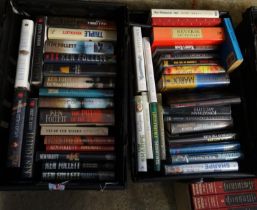 Five boxes of hardback books, many first editons to include; Follett, Ken; 'Pillars of the Earth',