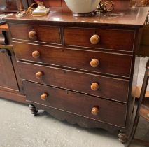 19th century mahogany straight front chest of two short and three long cock beaded drawers with