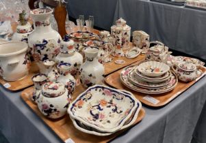 Four trays of Masons Ironstone 'Mandalay' design items to include: pouch shaped dresser jugs, mantle