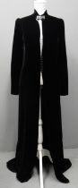 D.J Jones & Son Cardiff vintage 20's/30's black velvet full length dress coat with diamante