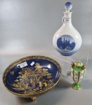 Royal Copenhagen Danish porcelain blue and white bottle vase depicting Rosenburg Castle together