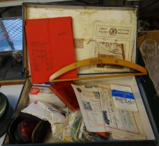 Box of ephemera and other items to include: spare car warning light in case, box of Airfix