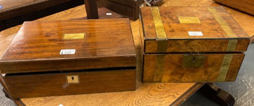 Victorian walnut and brass banded writing slope, together with another Victorian rosewood and mother