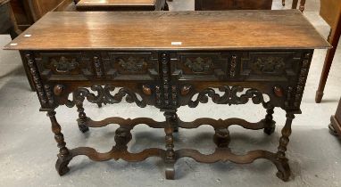 Jacobean style oak dresser base. 124x41x73cm approx. (B.P. 21% + VAT)