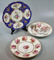 Collection of 19th century Swansea Porcelain rose design and gilded items to include: cabinet cup