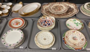 Collection of 19th century Swansea porcelain pottery and creamware dishes and plates: Ribbon design,