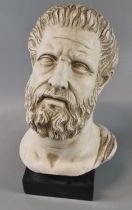 Simulated marble bust of an ancient Greek man with beard on stained square base. (B.P. 21% + VAT)