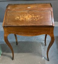 19th century French marquetry inlaid floral fall front ladies writing desk. (B.P. 21% + VAT)