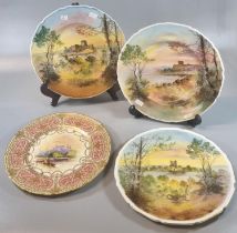 Four Royal Doulton hand painted cabinet plates depicting various castles including: Dunolly