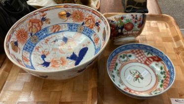 Japanese Oriental Imari design pedestal bowl together with two similar. (3) (B.P. 21% + VAT)