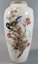 China Decorators, Padmore and Company Worcester vase depicting hand painted bird amongst foliage