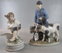 Royal Copenhagen porcelain 1858 model of a boy leading two calves, modelled by Christian Thomsen,