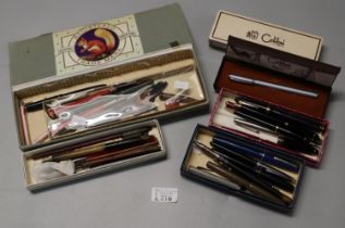 Bag comprising a large collection of vintage and other pens and similar writing instruments: Colibri