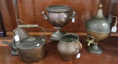 Collection of 19th/20th century copper items to include: two handled samovar, another similar two