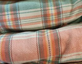 Two vintage Welsh woollen check fringed edge blankets or carthen. (B.P. 21% + VAT)