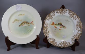 Two Royal Doulton hand painted plates with Perch fish designs; one circa 1912 attributed to J