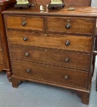 19th century mahogany straight front chest of two short and three long cock beaded drawers with