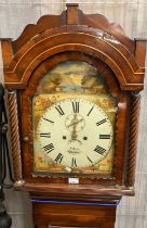 19th century Welsh mahogany eight day long case clock marked Joseph Kern of Swansea, with painted