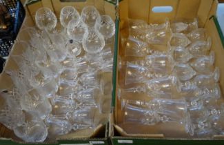 Two boxes of glassware to include: Bohemia glass highball glasses, Royal Doulton crystal miniature