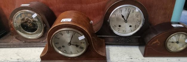 Group of four early to mid 20th century hat shaped and arch topped mantle clocks. (4) (B.P. 21% +