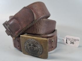 WWI German belt buckle with leather belt, the badge marked 'Gott Mit Uns' and engraved 'Suoveniel